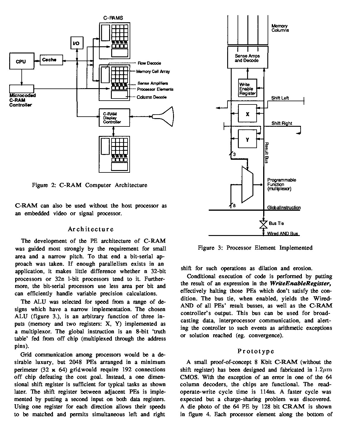 C-RAM Computer Architecture and Processor Element diagrams